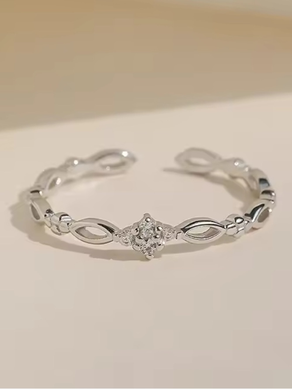 Dainty 925 Sterling Silver Flower Cluster Ring - Floral Pave Eternity